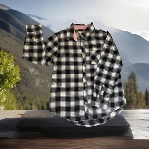 NUEVO SIN ETIQUETAS Cat & Jack Negro Blanco Búfalo Camisa Franela Botón Niñas 10/12 L - Imagen 1 de 9