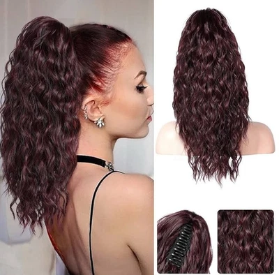 REECHO 马尾辫加长 18 英寸爪长卷发合成夹红色 HP02 — 第 1/3 张图片