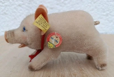 Steiff Nr. 3970/10Schwein Jolanthe ca. 15cm mit Knopf Schild & Fahne Gebraucht . - Bild 1 von 4