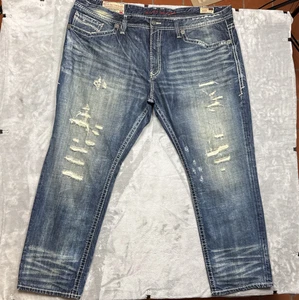 Rivet De Cru Jeans Men 50x34 Andrew Relaxed Straight Distressed Thick Stitch - Picture 1 of 9