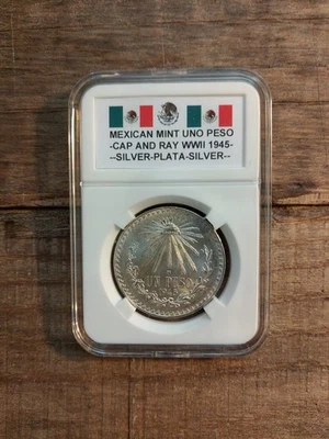 plata mexicana alta calidad 1945 wwll emisión un peso alto contenido plata au-unc Foto 1 de 4