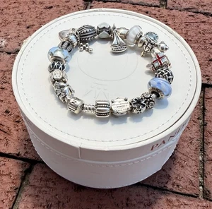 Pandora SILVER Bracelet W/ BOX With 22 Charms 925 gorgeous - Picture 1 of 12