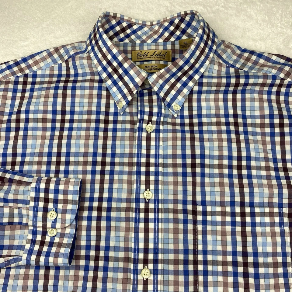 Camisa de vestir Roundtree & Yorke Gold Label para hombre XL multicolor a cuadros sin planchar Foto 1 de 4