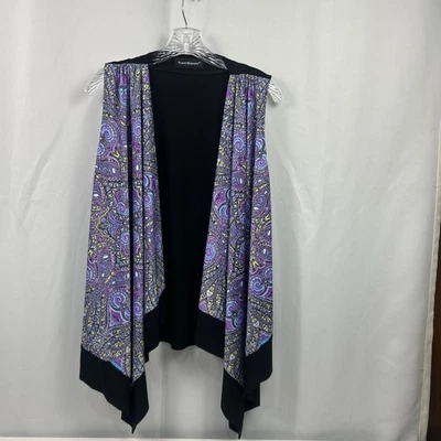 Travel Elements Vest Shawl Cardigan Medium Abstract Black Sleeveless Open Front - Image 1 of 4