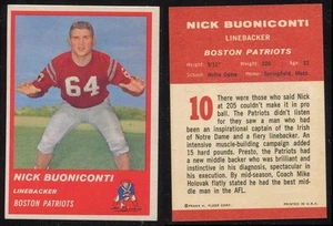 Fleer #10 1963 Nick Buoniconti radiocontrol Boston Patriots Salón de la fama Notre Dame EX+ - Imagen 1 de 1