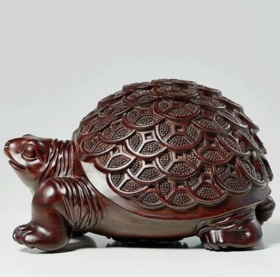 Moneda china tallada madera ébano tortuga 8cm Foto 1 de 4