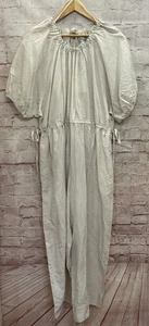 COS Womens Jumpsuit L Puff Sleeve Wide-Leg Tie Waist Off White Lyocell Linen NEW - Picture 1 of 6