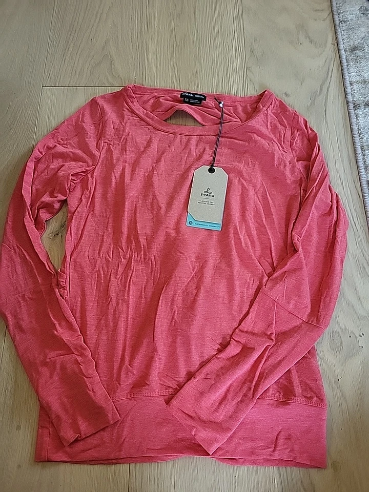 prAna Foundation Peek A Boo Top Shirt Ladies Size XL Open Back Papaya Heather