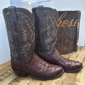 Botas occidentales Lucchese para hombre hechas a mano café/marrón cocodrilo caimán espalda con cuerno 9D - Imagen 1 de 10