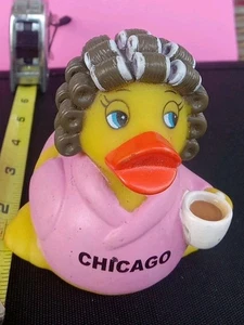 💥 Rubber Duck Early Morning With Rollers & Coffee Rare duck! Nice & Different.  - Picture 1 of 6