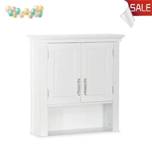 Bathroom Wall Mounted Cabinet Shelf Bath Kitchen Two Door Storage Organizer - Picture 1 of 15