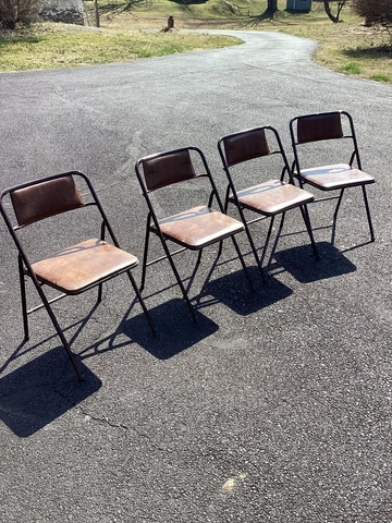 Set of 4 Vintage Mid Century Modern MCM Folding Metal Card Chairs Brown Wild Cover