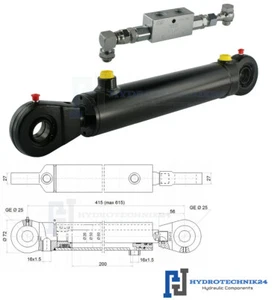 Hydraulikzylinder doppeltwirkend 50/28 Hub 200 Augen-25mm Sperrventil Sperrblock - Bild 1 von 2