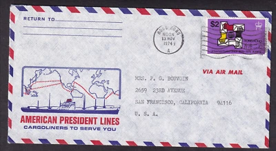 Hong Kong 1974 cubierta de caché American President Lines carga envíos a California Foto 1 de 2
