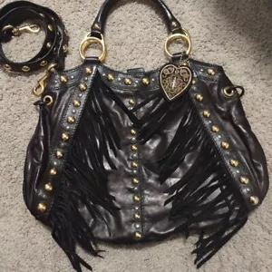 Gucci Babouska Black Studded Leather Fringe Satchel (Vintage) - Picture 1 of 6