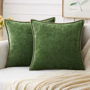 Pack of 2 Pillow Covers 18x18 Inch Moss Green Farmhouse Decorative Throw Pillow - Picture 1 of 12