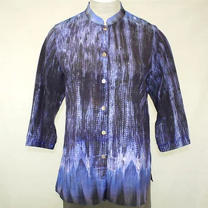 Citron Plus Clothing Blue Ink Design Print Button Down Blouse 3X - Picture 1 of 6