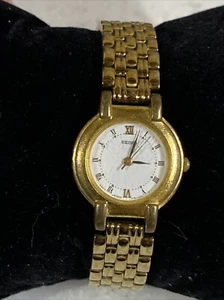 VTG Seiko Watch Women 24mm White Dial Gold Tone Round V701-1781 New Battery - Picture 1 of 8