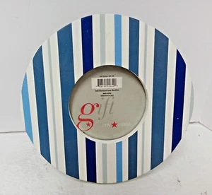 Macy's Gift Round Picture Frame 7.5" For 3.5" Photo Standalone Blue/White Stripe - Picture 1 of 9