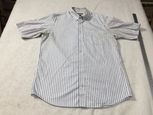 Duluth Trading Co. Button Shirt Mens LT White Blue Stripe Pocket Short Sleeve - Picture 1 of 11