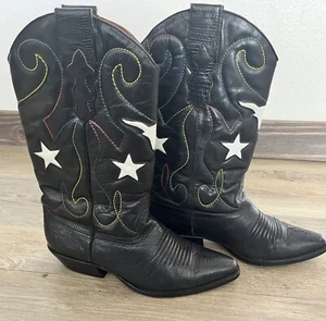VTG Nine West Cowboy Boots Women Sz 6.5 Embroidered Western Leather Black Scuff - Picture 1 of 8