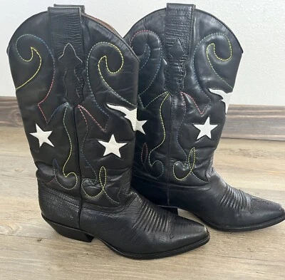 VTG Nine West Sz 6.5 Women Cowboy Boots Embroidered Western Leather Black Scuff - Image 1 of 4