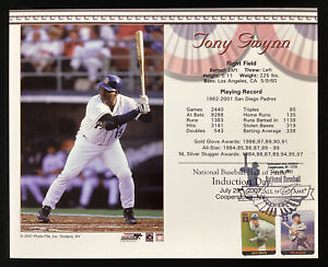 Tony Gwynn 2007 Baseball HOF Induction Card 8x10 SD Padres Postmarked 7/29/07 #2