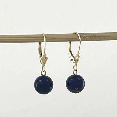 14kt Yellow Solid Gold Leverback 8mm Blue Lapis Lazuli Drop / Dangle Earrings - Image 1 of 4