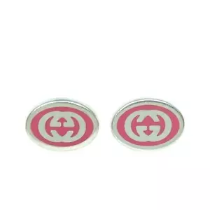 GUCCI Authentic 753485 Earrings Interlocking G Enamel Pink Silver 925 Oval w/Box - Picture 1 of 9