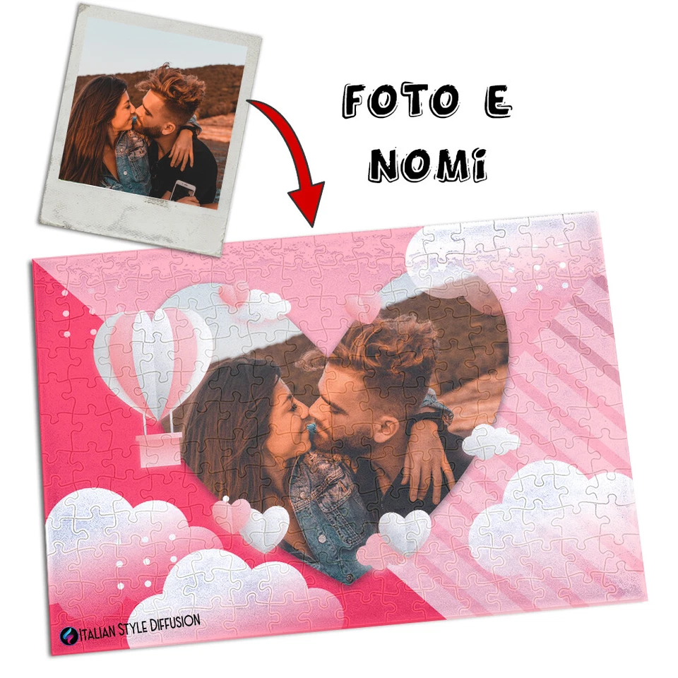 PUZZLE PERSONALIZZATO SAN VALENTINO A4 SWEETY PINK 192 TASSELLI CON FOTO E NOMI - Immagine 1 di 1