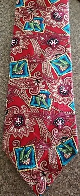 Tabasco Tie ~ Floral/Pepper Design Necktie ~ 3.75" x 58" Long ~ 100% Silk  - Image 1 of 4