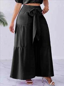 New Black Wide Bell Pants Harem Trouser Tie Waist, Size M Bohemian Bottoms - Picture 1 of 8