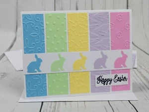Happy Easter Greeting Card Kit #17 [Lot of 4, Handmade, Striped, Rabbits] - Picture 1 of 6