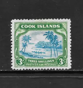 COOK ISLANDS SCOTT 114 MNG F/VF - 1938 EDICIÓN 3' AMARILLO GRN Y AZUL - ESCENA COSTERA - Imagen 1 de 2