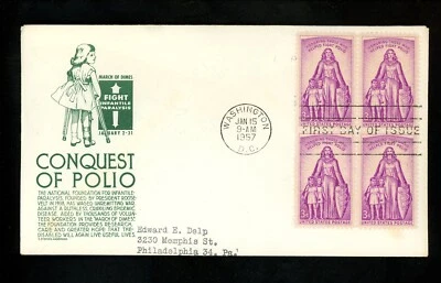US FDC #1087 Anderson M-1 1957 Washington DC Polio March Dimes Medical - Image 1 of 2