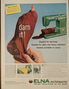 Anuncio impreso de máquina de coser automática Elna 1956, punto Zig Zag - Imagen 1 de 1