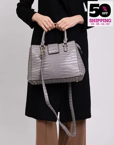 RRP€250 MAURY Tote Bag Croc Embossed Detachable Strap Zipped Made in Italy - Picture 1 of 10