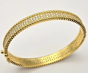 Gold Plated Rhinestone Bangle Bracelet With Textured Design - Picture 1 of 3