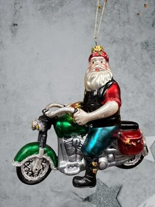 5” Santa Claus riding motorcycle vintage 1980 Christmas ornament breakable biker - Picture 1 of 7