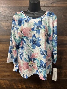 Alfred Dunner Top Damen Gr. PL Mehrfarbig Blumen Klassiker S2 Glitzer Rundhals - Bild 1 von 15