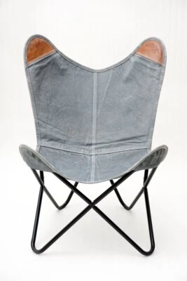 Handmade Antique Leather Lounge Accent Butterfly Relax Arm Chair Vintage Folding - Image 1 of 4