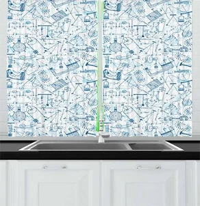 Colorful Sketch Kitchen Curtains 2 Panel Set Window Drapes 55" X 39" Ambesonne