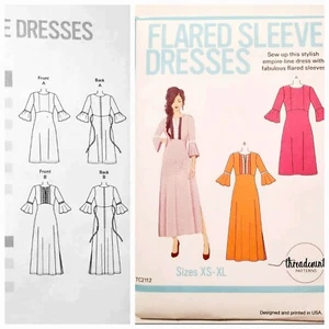 UNCUT Threadcount Sew Pattern TC2112 Dress & Flounce Sleeves High Waist XS-XL - Picture 1 of 5