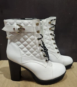 G by Guess Talla 10 M Botines Blanco Gimmy Plataforma Botín Tacón Alto Con Cordones - Imagen 1 de 11