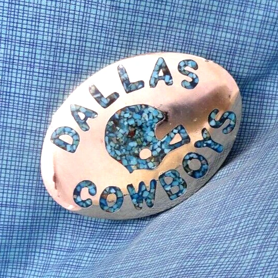 Dallas Cowboys Belt Buckle Football Helmet Blue Stone Inlay Vtg 70s 80s .QRT042 - Image 1 of 4