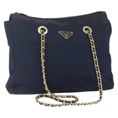 Borsa a tracolla PRADA catena nylon oro navy originale 152893 - Immagine 1 di 4