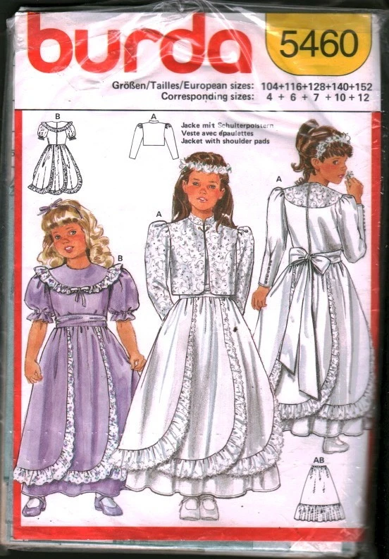 5460 Vintage Burda Sewing Pattern Girls Flower Girl Dress Jacket Party 4 - 12 - Image 1 of 1