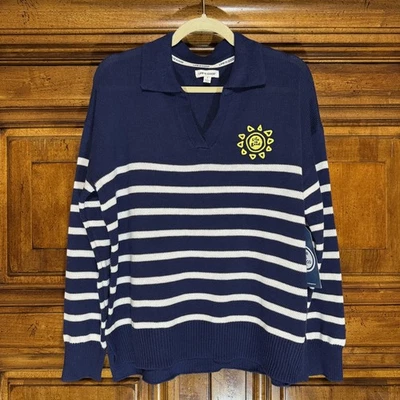 Suéter Life Is Good Mujer Grande Azul Marino Blanco Rayas Sol Pullover Tejido Nuevo con Etiquetas Foto 1 de 4