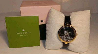 Kate Spade Women's KSW1234 Holland Champagne Crystal Black Leather Watch - Image 1 of 4