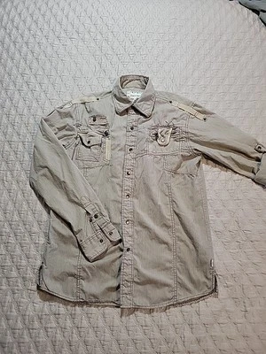 Modern Culture Mens Shirt Size L Brown Striped Long Sleeve Button Up - Image 1 of 4